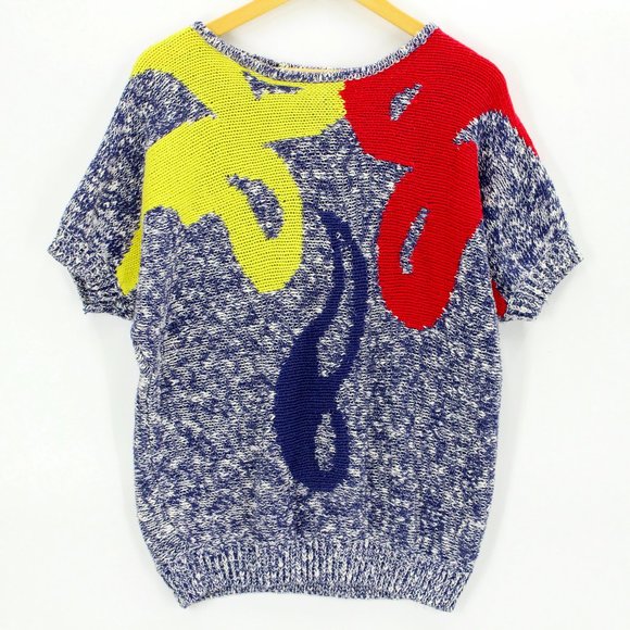 Vintage Shapely Knits Sweater Women's Retro Design Short Sleeve Knit Size XL 90s - Picture 1 of 7